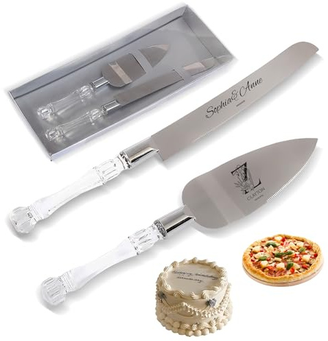 WERWAES Tortenheber & Tortenmesser Set Edelstahl – Personalisierbar mit Namen/Text | Inkl. Geschenkbox – Ideal als Hochzeits-, Geburtstagsgeschenk, Jubiläum