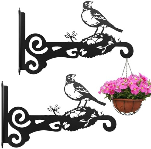 Sertay 2 Stück Vogelhäuschen Wandhalter, Blumenampel Wandhalter Haken, Pflanzen Halterung Eisen, Wandbehang Korbhalterungen, Geeignet zum Aufhängen von Blumen, Pflanzen, Windspielen, Vogelhäusern