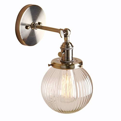 ZCCZJS Luces de Pared Retro Vintage Modernas de 15 cm, Luces de Apliques de Cocina de Barra Loft Bar con Globo Acanalado Sombra de luz de Vidrio Transparente (Antiguo)
