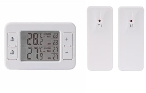 Jonikuper Kabelloses Thermometer mit 100 m Reichweite Funk-Thermometer für Innen- und Außenbereich und Dual-Sensor-Setup für drinnen und draußen