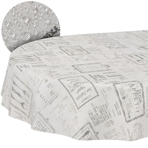 Tischdecke abwaschbar Tischtuch Tafeldecke Pflegeleicht Tischwäsche Gartentischdecke Baumwolle Polyester Wasserdicht Fleckenschutz Lotus Effekt Oval 240x140cm Schnittkante Vintage