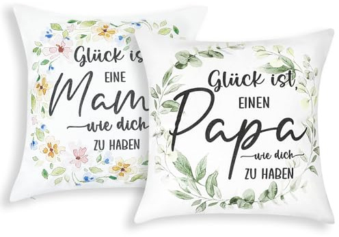 FIBORIA Mama & Papa Kissenbezüge 2er Set Geschenk Muttertag Vatertag Geburtstagsgeschenk für Eltern Mutter und Vater Muttertagsgeschenke Weihnachten Geschenkidee Design Deko