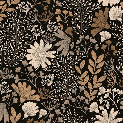 ANLIKY-Pro Papier Peint Adhésif Fleurs Boho Vintage Sombre 44x300cm,Papier Peint Autocollant Floral,Vinyle Décoratif Imperméable pour Chambre,Salon,Meubles,Cuisine,Armoire,Rénovation Murale