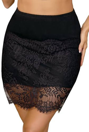 Lovasy Jupon sous Robe Femme Sexy en Dentelle Fond de Jupe sous-Vêtements Invisible Demi-Jupe Antistatique Jupon pour Robe Transparente,A-Noir,M