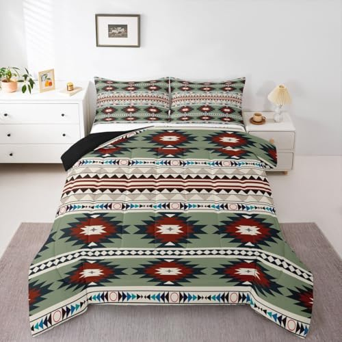 Loussiesd Southwest indiandesign sängkläder set alla årstider sydvästra geometriska täcken set dubbel storlek med 2 örngott traditionell Navajo barnsängkläder västerländsk aztek sovrumsdekor