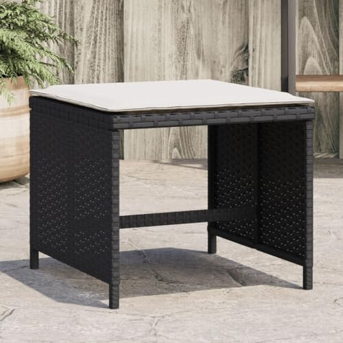 Frdhee Gartenhocker, Sitzhocker, Garten Dining Hocker, Fußhocker, Terrassenhocker, Sitzhocker, Gartenhocker mit Kissen 4 STK. Schwarz 40x40x35 cm Poly Rattan Für Camping, Balkon, Wohnzimmer, Robust
