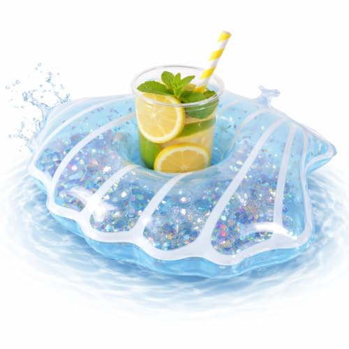 Uppblåsbar dryckshållare luftmadrass simring simreif för pool, cocktailhållare, ölhållare, mugg, burkhållare, mugghållare öl (mussla)