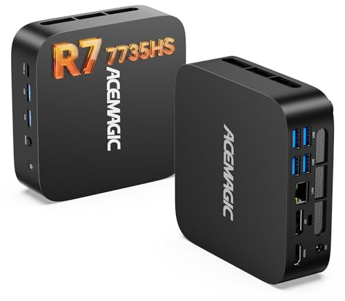 ACEMAGIC M1 AMD Ryzen 7 7735HS Mini PC (8C/16T, jusqu'à 4,75GHz), 24GB LPDDR5 512GB NVMe SSD Mini Desktop Computer,Windows 11 Pro/4K Triplo Display/WiFi 6/BT 5.2 Micro Gaming PC