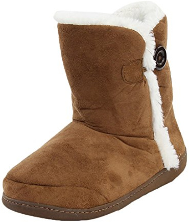 Home Slipper Women's Winter Super Warm High Top Suede Upper Button Faur Fur Indoor House High Top Slipper Boots,Brown,US 7/8