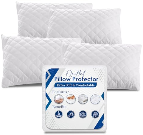 Sunshine Comforts Pillow Protectors, Quilted Zipped Pillow Case 4 Pack, Ultra-Soft Microfiber & Machine Washable , Anti–Wrinkle and Hypoallergenic Pillow Cases 4 pack, 50 x75 cm