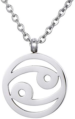 Morella collana da donna in acciaio inox argento con ciondolo segno zodiacale Cancro in sacchetto di velluto