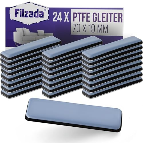 Filzada® 24x Teflongliders självhäftande - 70 x 19 mm (kvadrat) - professionella möbelgliders/möbeltassar PTFE (Teflon)