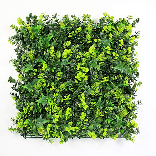 ULAND Artificial Hedge Panels 12-Pack, 20x20 Faux Greenery Privacy Fence Wall Cover & Backdrop, Mixed Fern Leaves with UV Resistant PE Material for Outdoor Garden, Maintenance-Free, Easy to Install