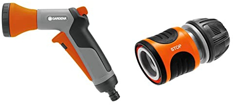 Pistolet-Arrosoir Multijet Classic de Gardena : Lance d'Arrosage des Plantes en Pot et des Massifs & Raccord d'Arrosage Aquastop 13 mm (1/2'') et 15 mm (5/8) : Connecteur avec Aquastop, Powergrip