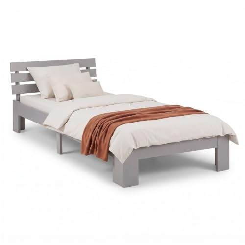 Homestyle4u Holzbett 90x200 massiv mit Lattenrost Grau | Einzelbett Bettgestell Massivholzbett Jugendbett