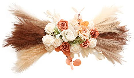 ZYLLZY Arco per matrimonio, 80 cm, stile bohémien, con erba della pampa secca, ghirlanda di rose per la primavera e l'estate, decorazione da parete per la casa e la festa di nozze