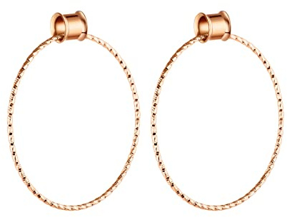 KnBoB Ear Tunnel, 1 Paar Edelstahl Roségold/Silber mit Groß Creolen Anhänger Flesh Tunnel für Damen Ohr Tunnel