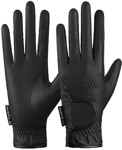 AF EQUESTRIAN Guanti da equitazione da donna in pelle sintetica, colore nero, taglia M