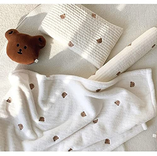 Couverture Molleton Coton Nouveau-né Emmaillotage Bébé Ours Olives Rose Animé Impression Doux pour la Peau Lange Enfant Unisexe Tout-Petit Cadeau 125x90cm (Bear)