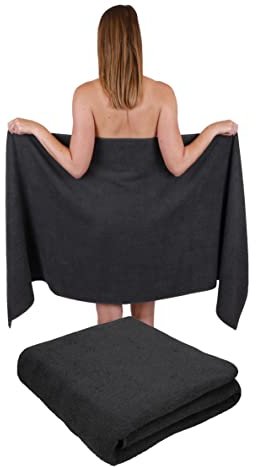 Betz 2 Stück Saunatuch 100% Baumwolle Graphit Grau 70x200 cm Berlin XXL Saunatücher Sauna Handtuch Weich Groß Frottee Badetuch Farbe Graphit Grau