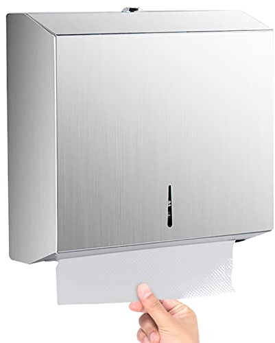 Towviy Dispensador De Papel Toalla Dispensador Papel Montado en Pared, Acomodar 200-400 Hojas, Dispensador de Toallas de Mano Plegado en V y Z Acero Inoxidable Dispensador Toallas Secamanos