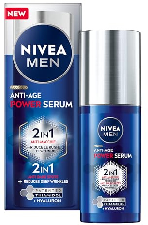 NIVEA MEN Anti-Age Power Serum gegen Flecken, 30 ml, Gesichtsserum für Herren, Anti-Falten und Flecken, Gesichtsserum mit Hyaluronsäure und patentiertem Thiamidol für die tägliche Hautpflege für
