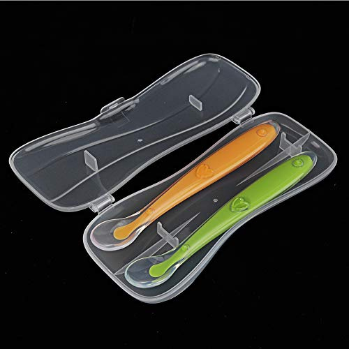 Babylöffel, Trainingsfütterung, Tolles Geschenkset mit Box, 2 Teile/Set, Erste Stufe, Silikon-Babylöffel mit Weicher Spitze für Babys über 4 Monate (Gelb und Grün)