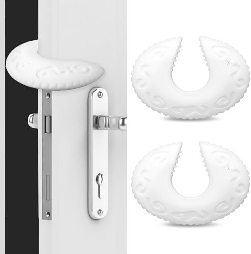 Aster Door Slam Stopper, Durable Silicone Door Stoppers for Kids, Door Finger Pinch Guard, Anti Door Slam Prevents Finger Pinch Injuries and Lockout, Baby Safety Finger Protectors, White, 2 Packs