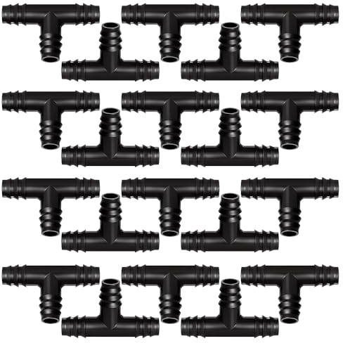 VooGenzek 20 Pezzi 16mm Connettori per Tubi Flessibili, Connettori per Irrigazione a Goccia in Plastica, Raccordi per Irrigazione a Goccia, per Sistema di Irrigazione, Tee