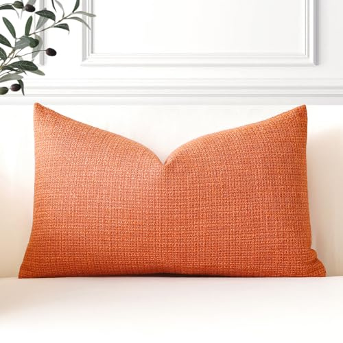 Artscope Juego de 1 Fundas de Cojines Decorativas Cuadradas de Lino 30 x 50 cm para Decoración del Hogar Sofá Dormitorio Coche 12x20 Naranja