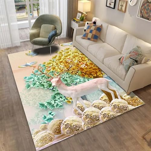 Kind Teppich 200 X 300 cm, Schlafzimmer Teppich, 3D Teppiche Wohnzimmer Teppiche Weich rutschfest Teppich Für Wohnzimmer Schlafzimmer Bettvorleger Elch Rentier Tier -8V5M2J1F9B3