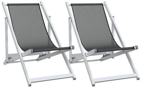 Gecheer 2 STK. Strandstühle Klappstuhl Campingstuhl Campingsessel Grau Aluminium und Textilene