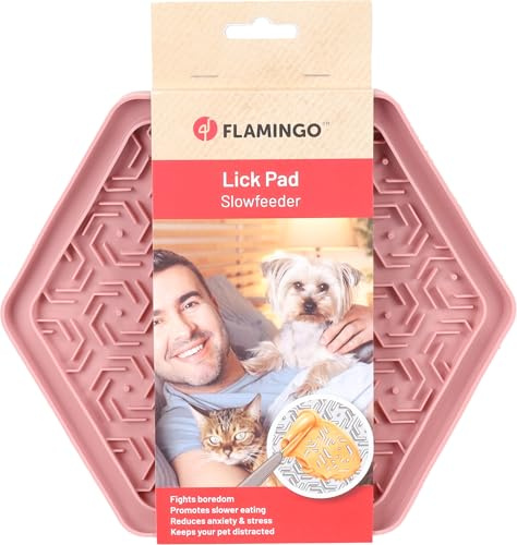Flamingo Tapis à lécher XXL - chien et chats - 24x21cm - Fond anti-dérapant - Peut être utilisé pour aliments humides, pâte à friandises, friandises - Peut être placé au congélateur jusqu'à moins 20°C