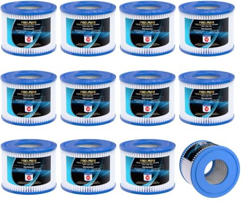 Typ-VI-Filterkartusche für Whirlpools, kompatibel mit Coleman SaluSpa-Whirlpoolfiltern 90352E, 58323, 90427E, 58323E, 58324, Lay-Z-Spa-Filtern, Ersatzfilter für aufblasbare Whirlpools, 12er-Pack