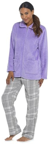 Undercover Veste Pyjama Polaire Douce pour Femme - Hiver - Motif nid d'abeille - Fermeture Éclair - avec Pochettes, violet clair, 50-52