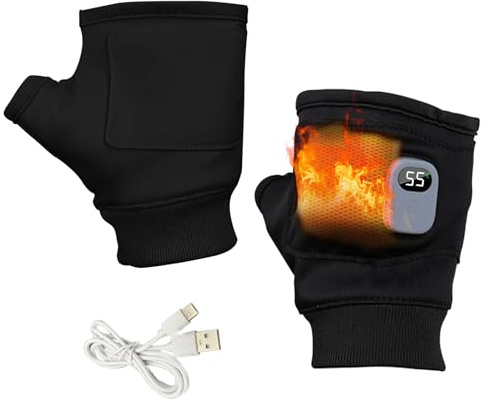 YWNYT Heizbare Arbeitshandschuhe, 3 Gang Temperatur Einstellbar Warme Handschuhe, Elektrische Handschuhe für Winter, Schnelle Erwärmung, Wiederaufladbar (Schwarz)