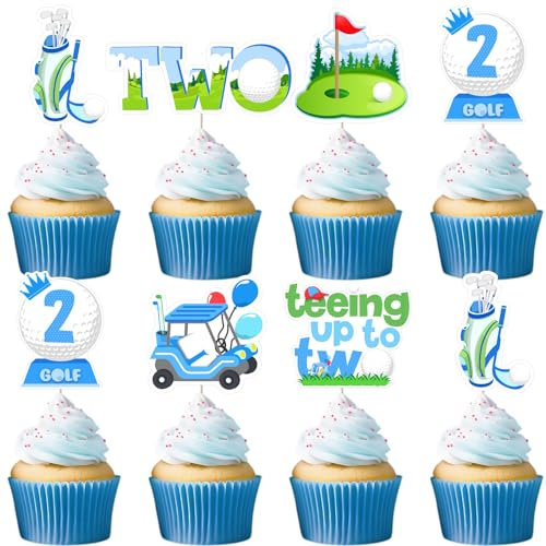 kreat4joy 2nd Golf Birthday Party Decorations, 36pcs Golf Teeing Up to Two Cupcake Toppers for Golf Let's Partee Sports Birthday Party Decorations 2 Year Old