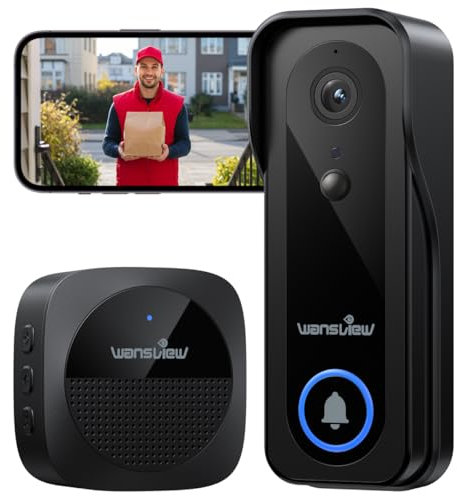 wansview Video Doorbell Camera Wireless, 2K WiFi Battery Security Camera with Chime, PIR Detection, Night Vision, 2-Way Audio, One Touch Call, Voice Changer, TF Card Storage, 2.4Ghz WiFi only, H6