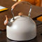 Stove Top Kettle, 2.5 Quart Whistling Kettle for Gas Hob with Wood Pattern Handle Loud Whistle Food Grade Stainless Steel Kettle Cream, Anti-Hot Handle and Anti-Rust, Suitable for All Heat Sources