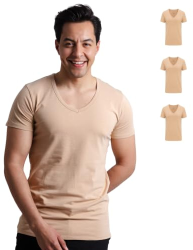SKIPPER 3-pack herr-T-shirt med djup V-ringning I Stretchiga bas-T-shirts I Undertröja tillverkad av 95% bomull och 5% elastan I Affärsundertröja för män I Oeko-TEX-certifierad I S - 3XL