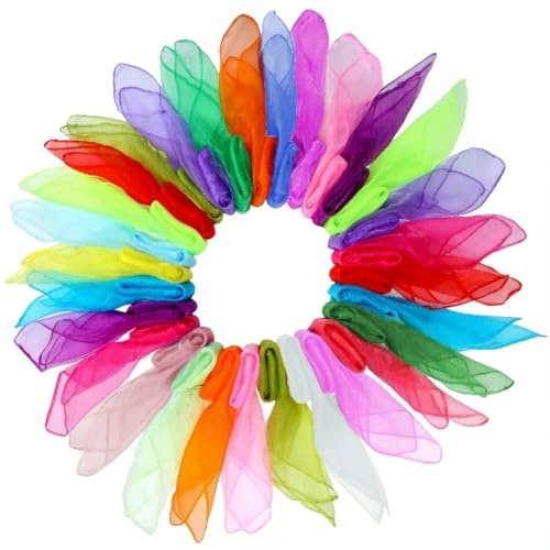 Dimoxii 20 Pièces Foulard Jonglage pour Enfant, Lot Foulard Couleur Tissu pour Danse, 60 X 60 cm Foulard Magie pour Cirque Jeux de Jardin (20 Couleurs)