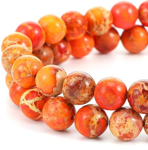 45-47 Stück Naturstein Perlen 8 mm Orange Blaue Jaspis Edelstein Perlen Königliche Meeressediment Natürliche Perler Beads Bunte Runde Steinperlen für die Schmuckherstellung Beads for Jewellery Making