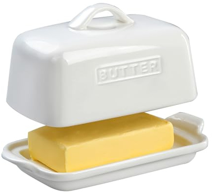 ADIVEE Large Butter Dish for Standard UK Butter-Whether a Whole 500g Block or Two 250g Blocks, Porcelain Butter Storage for Countertop, Ceramic Butter Container, (White Butter Dish)