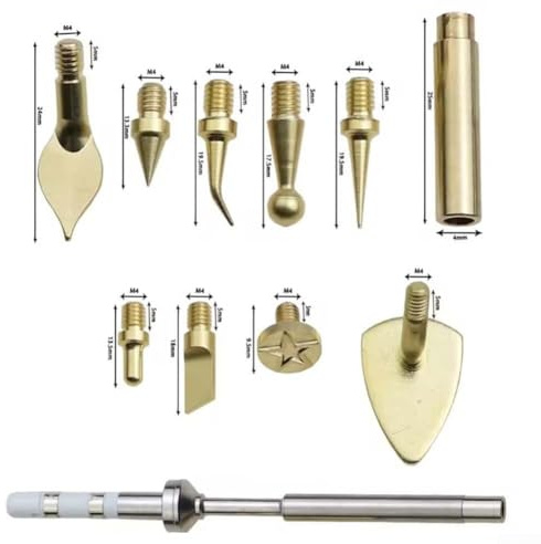 3D-Druckwerkzeug für TS100 Lötspitze aus Messing mit austauschbaren Köpfen präzises Trimmen für ABS für PLA Nylon Gummi gravieren Heißschmelzarbeiten stabile Ausführung Handknauf gelb Setwahl(Set 2)