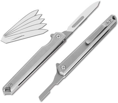 BEEK Klappmesser Skalpell mit 5 No.60 Skalpellklingen, EDC Taschenmesser mit Clip, Cuttermesser, Outdoor Messer, Folding Pocket Knife, Geschenke für Männer