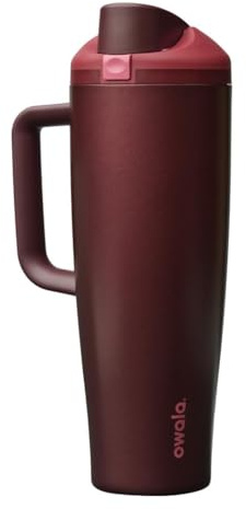 Owala FreeSip Tumbler Insulated Stainless Steel Water Bottle with Built-in Straw and Side Handle, For Travel, Work, School, and Sports, 40oz, BPA Free, Leak Proof, Black Cherry