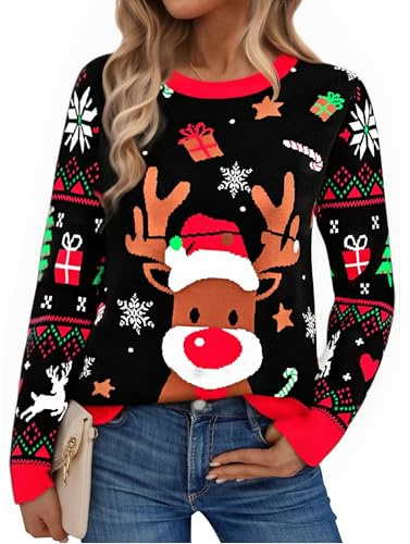 Litherday Pull de Noël Femme Hiver Chaud Manche Longue Pullover Tops