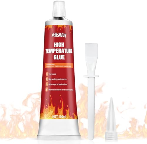 Allisway Silicone Alte Temperature, Colla Alte Temperature, Sigillante alte Temperature, Forte Legame, Resistente Alle Alte Temperature, Adatta a Forni, Caminetti e Piani, 100 ml, Nero