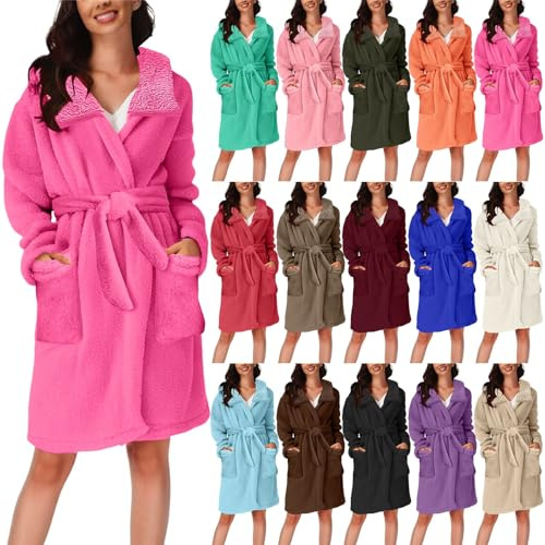 Peignoir court en tissu éponge pour femme - Couleur unie - Vêtement de nuit chaud avec ceinture - Kimono - Robe de chambre ample - Robe de maison pour l'hiver - Peignoir pour femme, beige, M