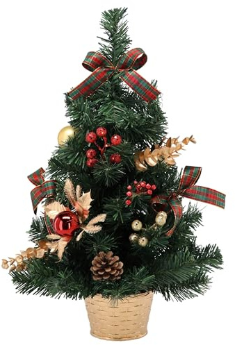 KLEIN künstlicher Weihnachtsbaum, rot-Gold, im Topf, GESCHMÜCKT (50 cm)